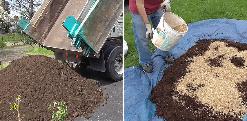 Bulk Garden Soil Dump Truck Delivery vs Hand Mixing Mel's Mix Soil on Tarp