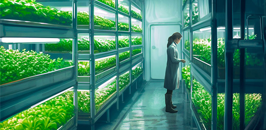 Persephone's Quest for a Green Thumb - A Lab Technician Works in a Vertical Farm
