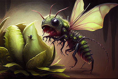 Sci-fi Scary Insect Pest Attacking Vegetable Plant