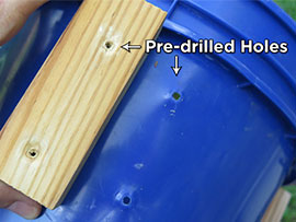 Tutorial Self-Watering 5 Gallon Bucket Pre-drill Holes for Spacer Blocks