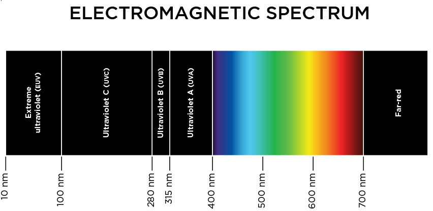 Chart: Electromagnetic Spectrum, Visible Light, UV, Far-Red