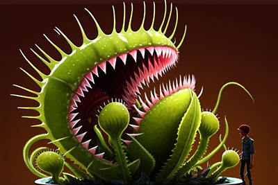 Sci-fi Giant Venus Flytrap Mouth Open Showing Sharp Teeth