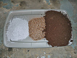 Perlite, vermiculite & peat moss at ratio of 1:1:3